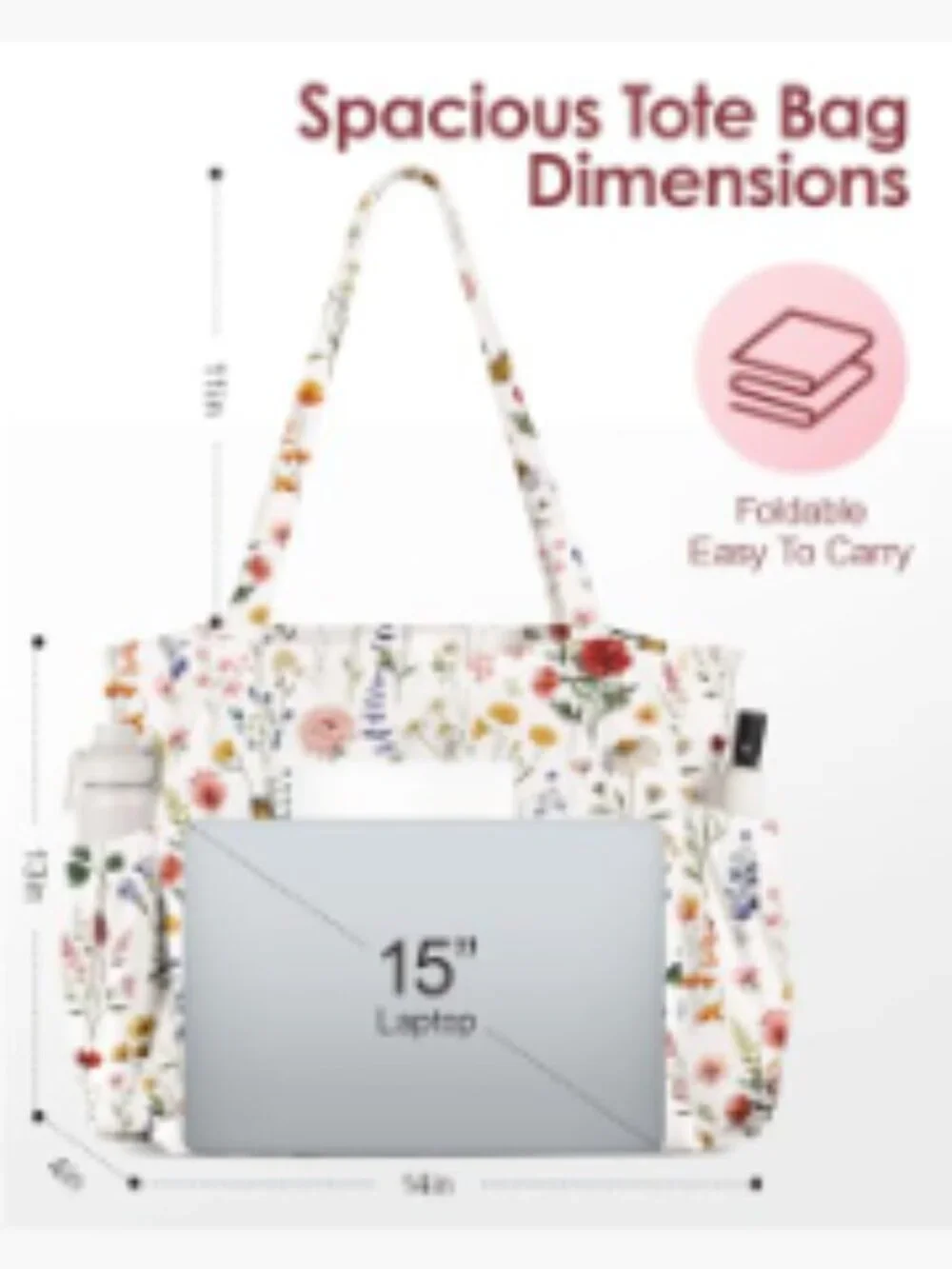 Large Corduroy Tote Bag with Zipper Multi-Pocket Shoulder Bag for Work Travel